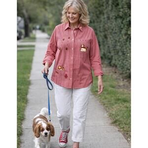 Mili Design Gingham Red/White Dog Embroidered Patches & Rhinestones S